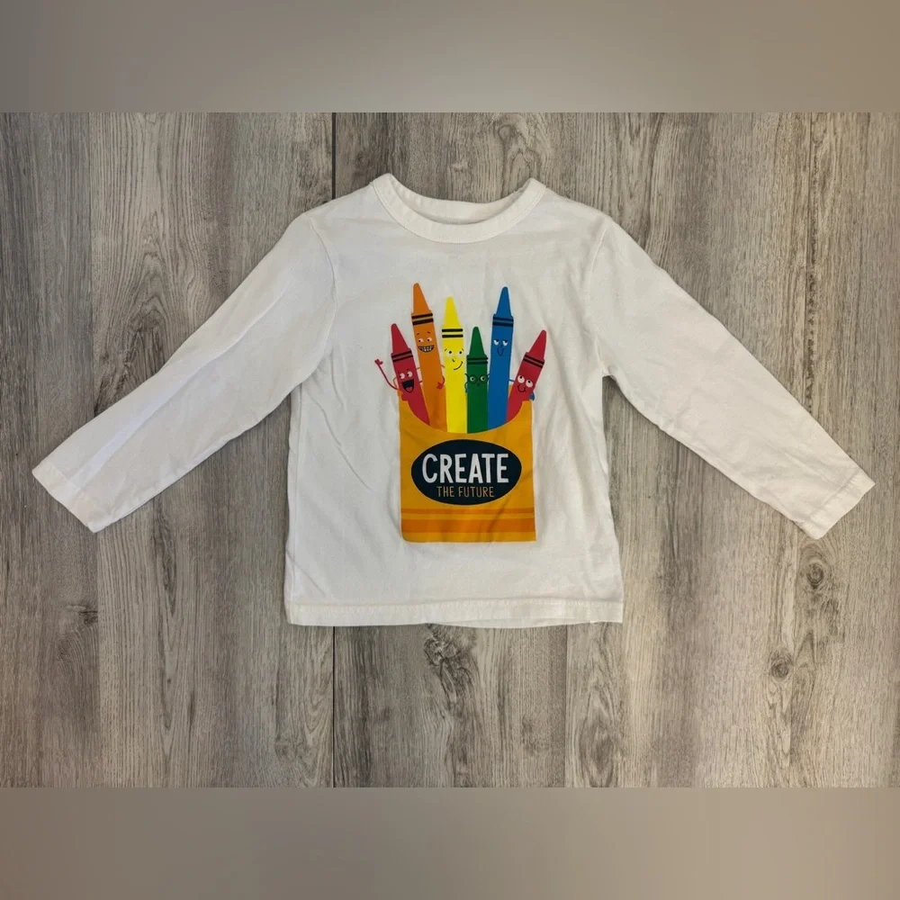 GAP White Long Sleeve Tee with Crayon Graphic